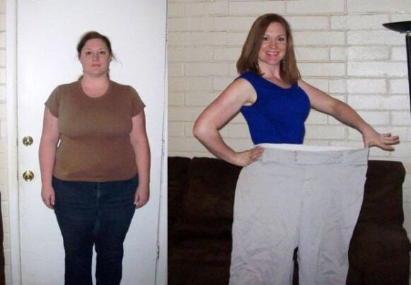 Muller antes e despois dunha dieta para beber